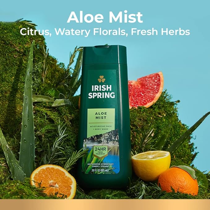 Irish Spring Men's Body Wash Shower Gel, Aloe Mist, 20 Oz, 4 Pack