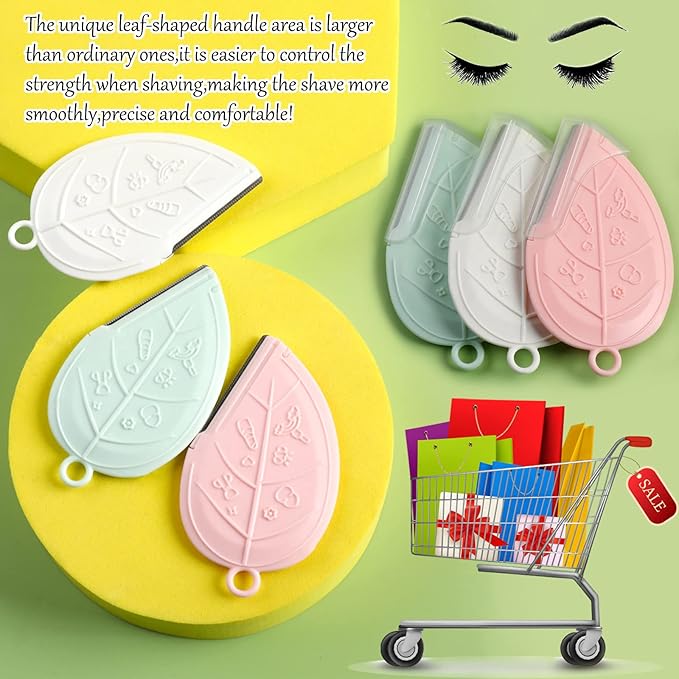 ONEUPIN 12PCS Eyebrow Trimmer Set Stainless Steel Leaves Curved Eyebrow Razor Trimmer Facial Shaver Razor Brow Shaper Suitable for Any Skin Type Hair Removal Accessories for Men Women(Green)