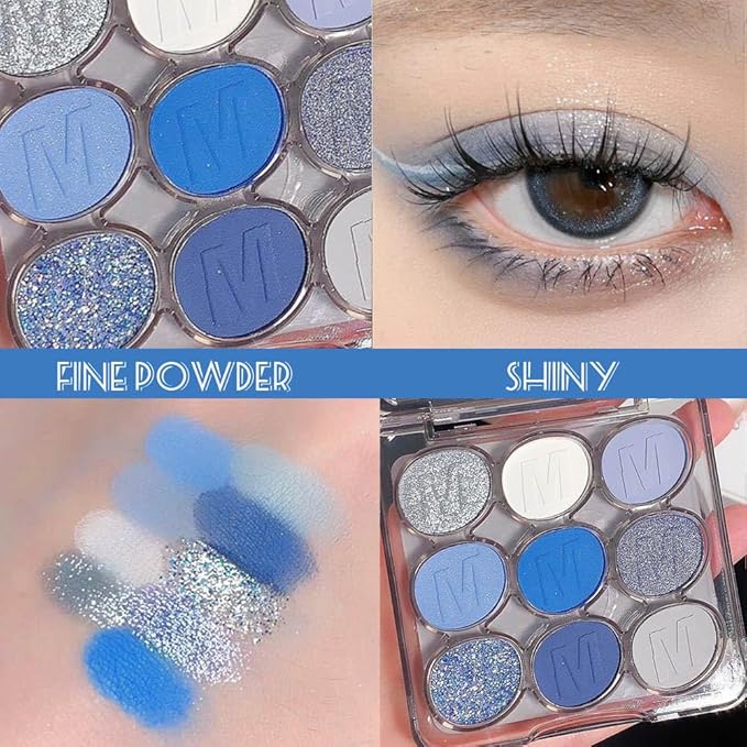 9 Colors Blue Silver Matte Shimmer Eyeshadow Palette