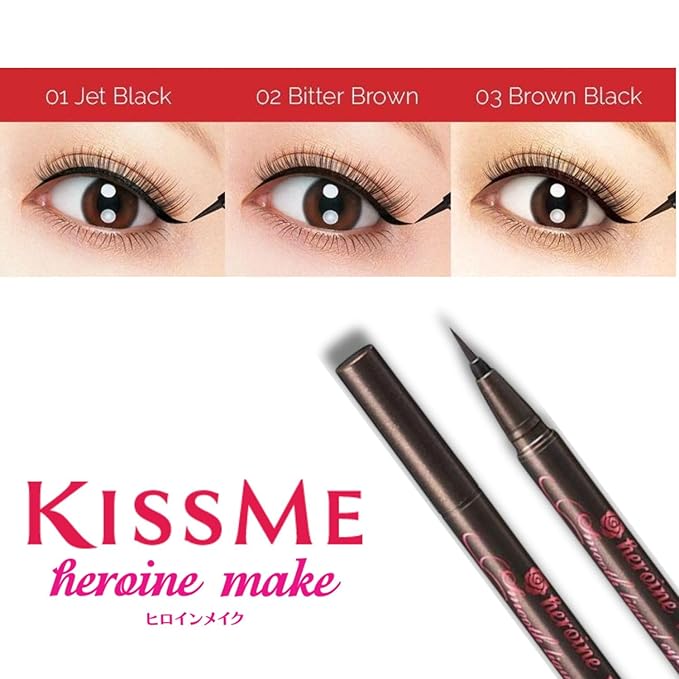 Heroine Make by KISSME Waterproof Smooth Liquid Eyeliner, Japanese Eye Makeup for Smudge-free, Super Keep Brown Black