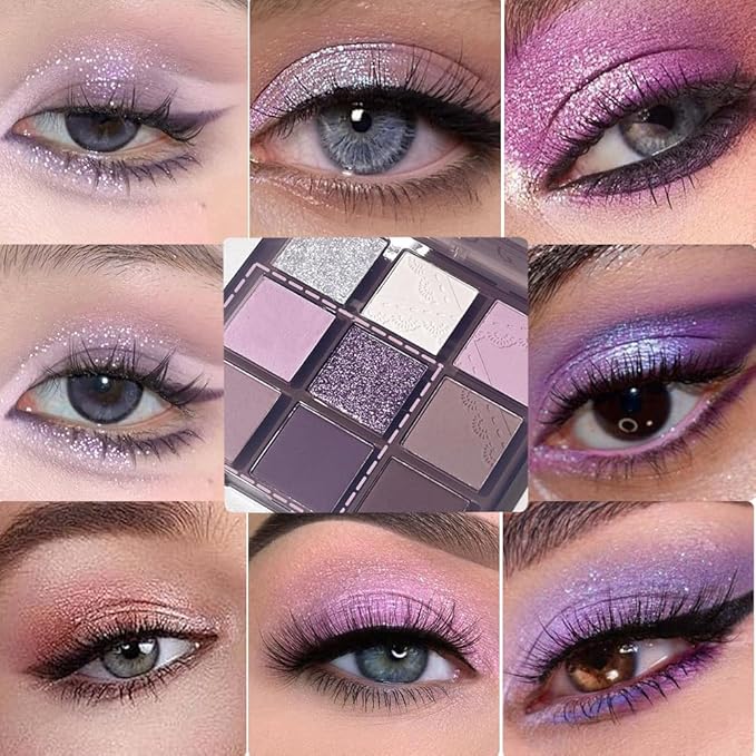 Purple Pink Eyeshadow Eye Shadow Palette Makeup,Violet Lavender Eyeshadow Palette Make Up Highly Pigmented Waterproof Mauve Bright Purple Pink Sparkling Eye Shadow, Long Lasting