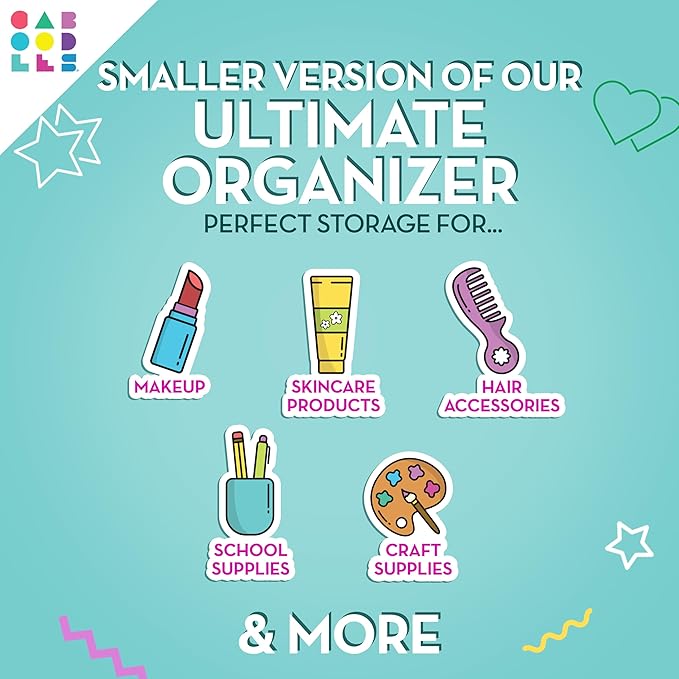 Caboodles Pretty in Petite Makeup Box, Hard Plastic Organizer Box, 2 Swivel Trays, Fashion Mirror, Secure Latch for Safe Travel