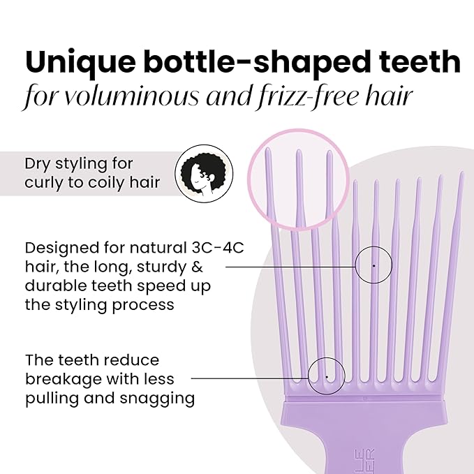 Tangle Teezer Hair Pick, Adds Lift, Volume, Preserves Curl, Reduces Frizz, for Curly Hair Types, Lilac