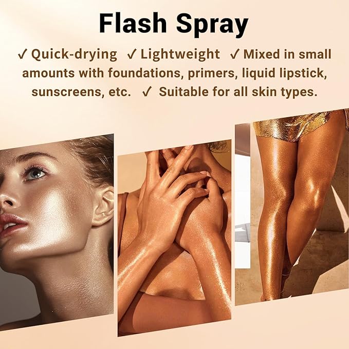 Face Liquid Highlighter Shimmer Body Spray for Hair (Y, Standard)