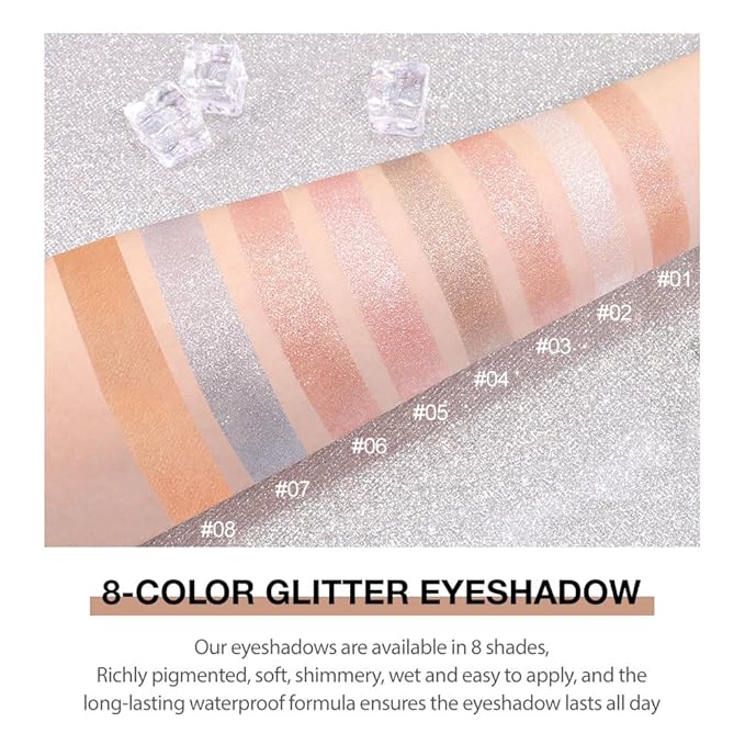 Monochrome Pressed Eyeshadow, Waterproof Neutral Powde Mini Shimmer Rose Gold Brown Eyeshadow, sombras para ojos, Talc, Paraben & Cruelty Free (H06#Shimmer Rose Gold Brown)