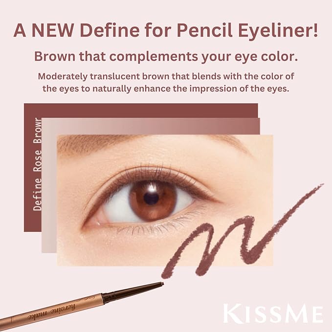Heroine Make by KISSME Soft Define Waterproof Cream Pencil Eyeliner, Long-Lasting Natural Shades, 0.1g Punched Eyeliner Oval Core, 03 Rosé Brown, 0.01oz