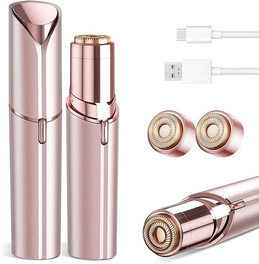 Facial Hair Removal for Women - Painless Facial Hair Remover - Electric Hair Removal Device for Face Lips Peach Fuzz with Light (Rose Gold)