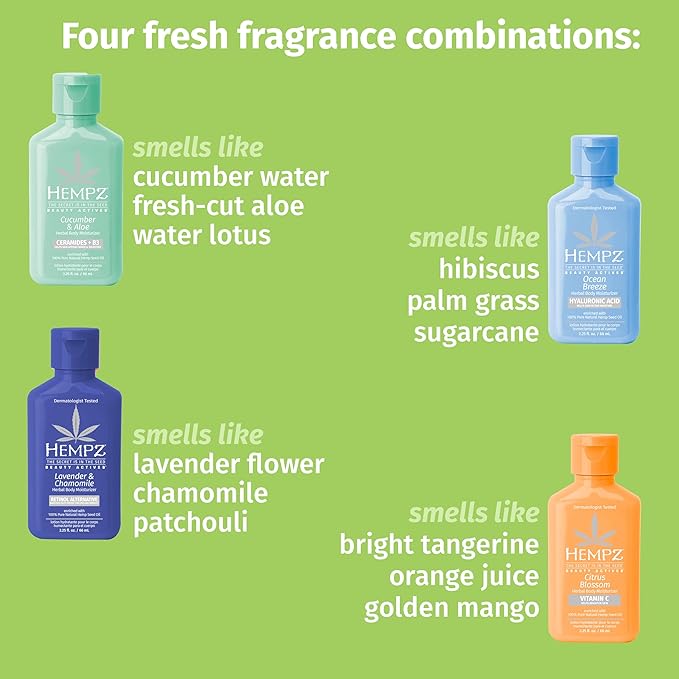 Hempz Mini Lotion Kit, Beauty Actives, 4-Pack Body Moisturizer, Travel Essentials, 2.25 oz