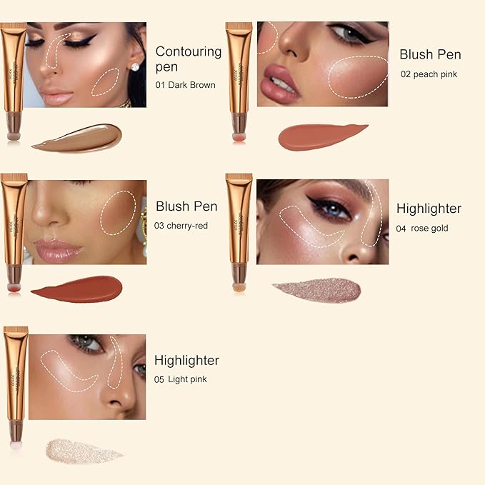 Contour Beauty Wand, Liquid Face Concealer Contouring Highlighter Blush Peach)