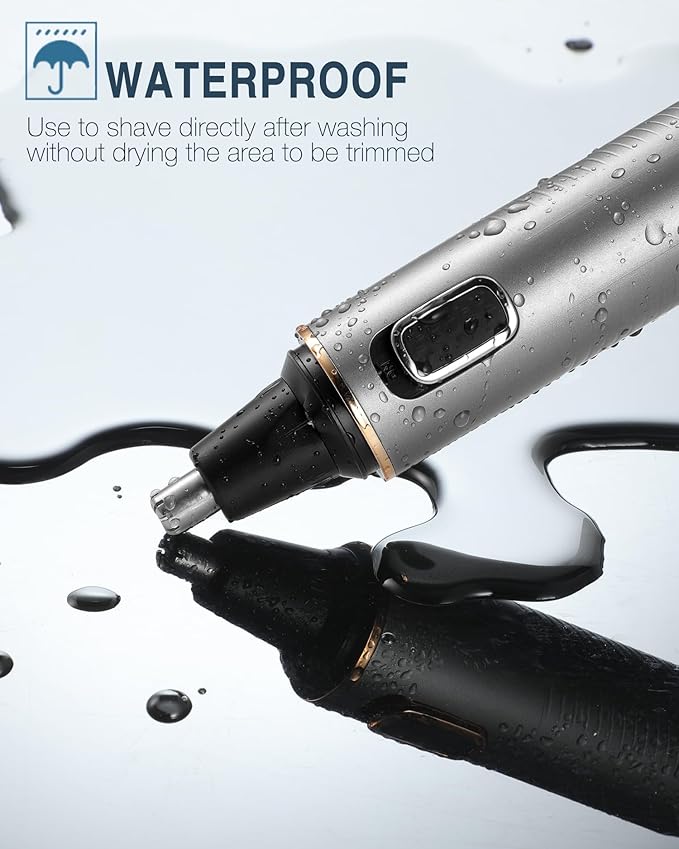 AREYZIN Nose Hair Trimmer for Men,2-in-1 Hair Trimmer,Professional Painless Trimmer for Nose Ear Facial Trimmer for Men, Wet and Dry Use,Stainless Steel Blades,Ash