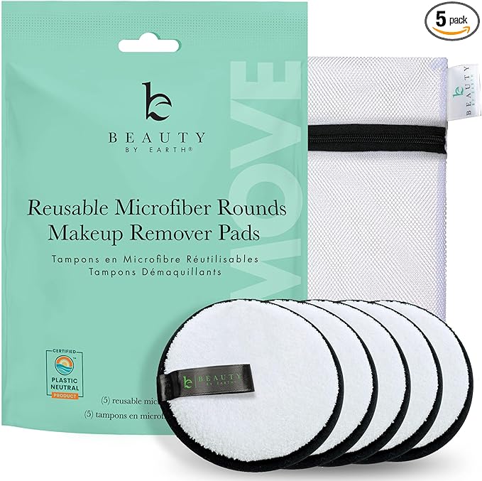 Reusable Makeup Remover Pads - 5 Large Premium Quality Microfiber Cloths for Makeup Removal, Ultra Soft & Durable, Gentle Cleansing Rounds for Face for All Skin Types, Includes Washable Bag
