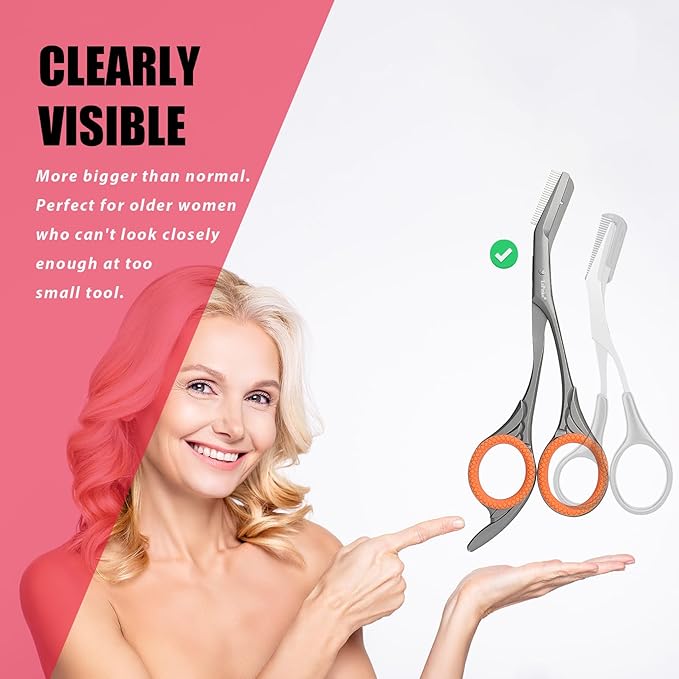LePinko Eyebrow Trimming Scissors with Combs, Gifts For Men Women Stocking Stuffers, Gray