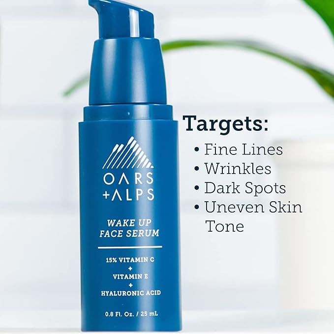 Oars + Alps Anti Aging Vitamin C Serum for Face, Infused with Vitamin C, Hyaluronic Acid, and Vitamin E, TSA Friendly, 0.8 Fl Oz