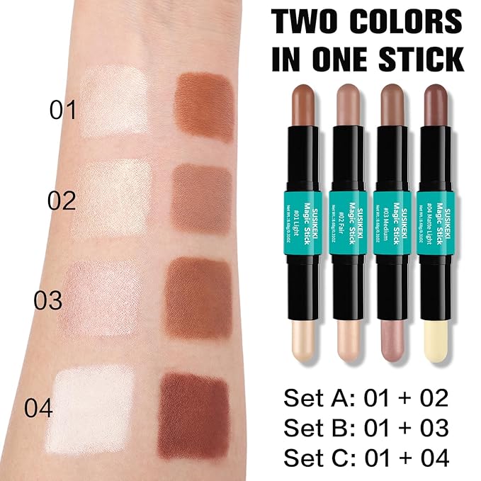 Contour Stick, 2Pcs Dual-Ended Highlighter Makeup Pen & + 04#)