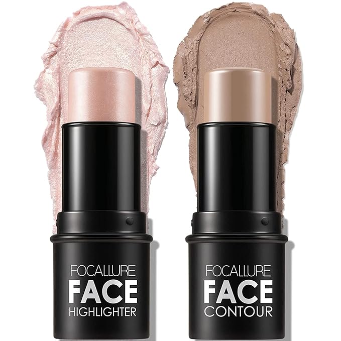 FOCALLURE 2 Pcs Mineral Cream Contour Stick,Moisturize Highlighter Illuminator Makeup,Fair