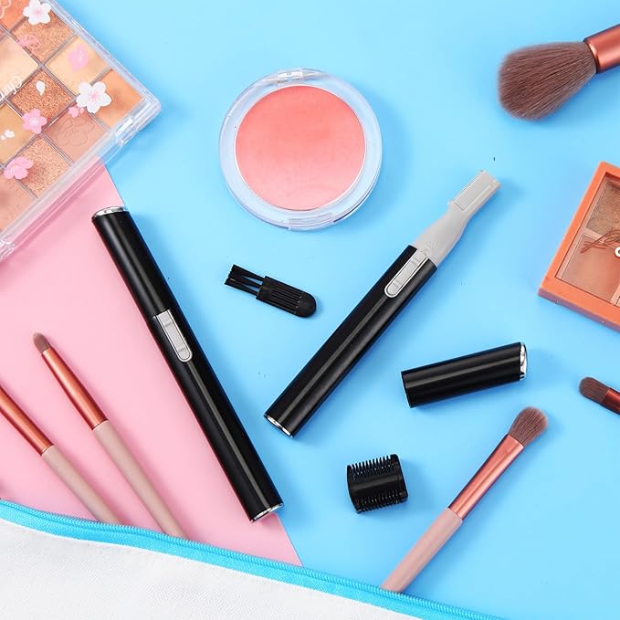 Chumia 2 Pcs Electric Eyebrow Trimmer Women Precision Face Razors Mini Shaver with Comb Christmas Women Gift Battery Operated Personal Epilator for Face Neck Fuzz Lips Leg(Black)