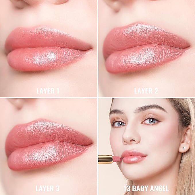 Oulac Light Pink Lipstick for Women with Metallic 3D Shine Lightweight Hydrating Formula, High Impact Lip Color, Vegan Beauty, Full Coverage Lip Makeup, Christmas Gifts for Women, Baby Angel(13)