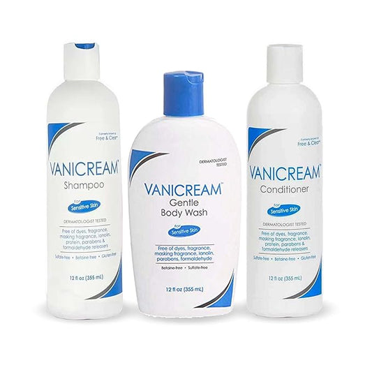 Vanicream, Free and Clear Shampoo, Conditioner and Body Wash Set, For Sensitive Skin, Fragrance and Paraben Free - 12 Ounce