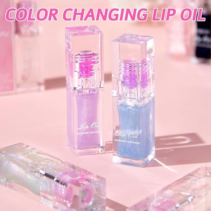 Erinde 2PCS Magic Color Changing Lip Oil, Moisturizing Lip