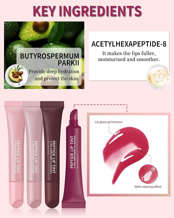 Tinted Lip Balm-2Pcs Rose-Gray Raspberry Peptide Hydrating Lip