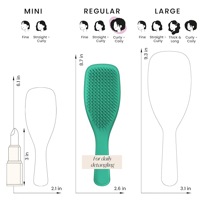 Tangle Teezer Ultimate Detangler Curly Hair Brush, Dry & Wet Hairbrush, Reduces Frizz & Breakage, for 3C to 4C Curly Hair Types, Aqua Green