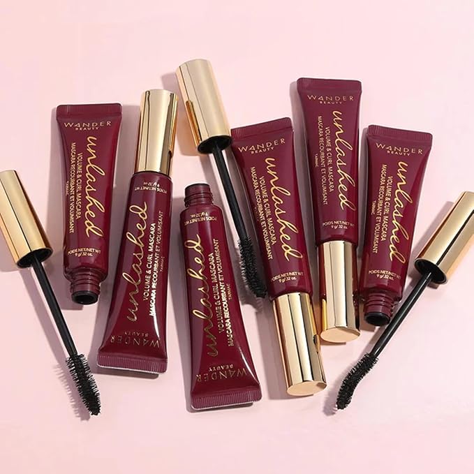 Wander Beauty Unlashed Volume & Curl Mascara - Volumizing, Lash Curling Mascara - 9 in 1 Multitasking Smudge-Proof Black Mascara - Nourish & Reduce Fallout With Peach Leaf, Vitamin E & B5 (2 Pack)