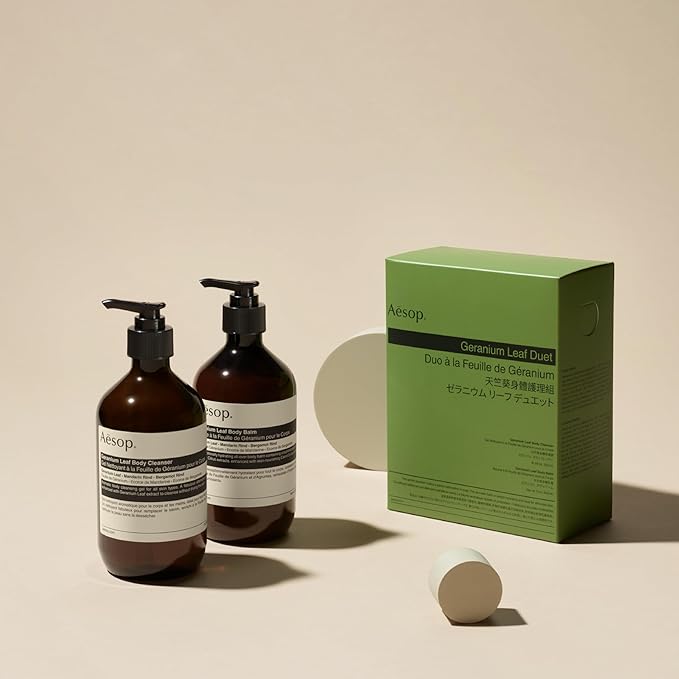 Aesop Geranium Leaf Duet | Gel Body Cleanser + Body Balm | Aromatic Pairing For Cleansed and Supple Skin | Paraben-Free, Cruelty-Free & Vegan |16.9 oz + 16.5 oz