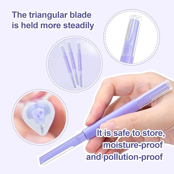 Dermaplane Razor for Women Face & Eyebrow - Dermaplaning Tool for Peach Fuzz Facial Hair Removal,High Precision Blade for Smooth Skin (Purple, 12 Count)