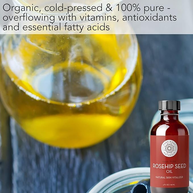 Pure Body Naturals Rosehip Oil Facial Oil for Face, Nails, Hair and Skin, Rosehip Seed Oil, 4 Fl. Ounce