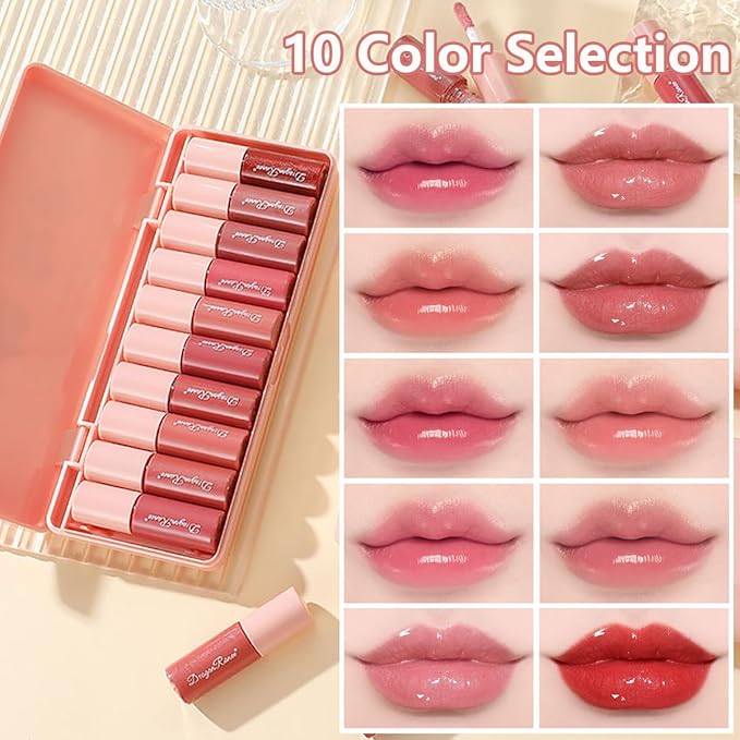 10 Colors Lip Tint Stain Set, Korean Plumping Plumping