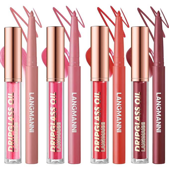 Jolilab Matte Lip Liner Lip Oil Set, Lip Makeup Set Natural Smooth Long-Lasting And Hydrating Beauty Daily Cosmetics Gift for Girls Easy-to-Use(8pcs)