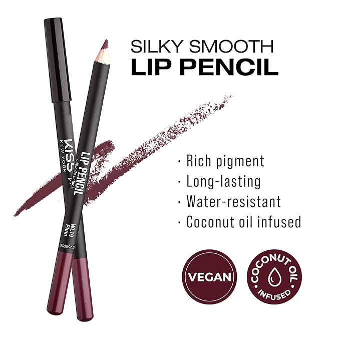 Professional Slim Lip Pencil, Creamy Soft Lip Liner, Smooth Long-Lasting Rich Lip Color, Natural Lip Makeup, Water-Resistant Lip Crayon (Plum)