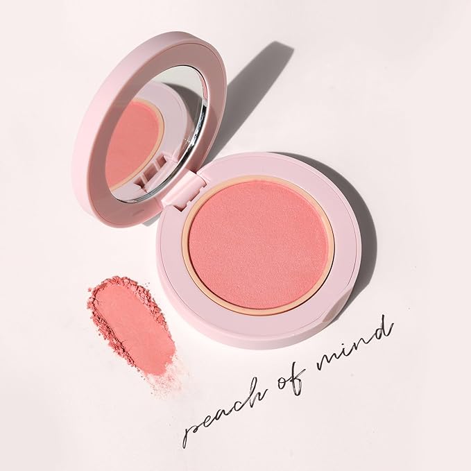 Wander Beauty Hydrating Powder Blush - Lightweight, Peach Blush Makeup with a Blurring, Satin Finish - Buildable Formula with Hyaluronic Acid, Squalane & Aloe Leaf Extract - Peach of Mind - 0.18 oz