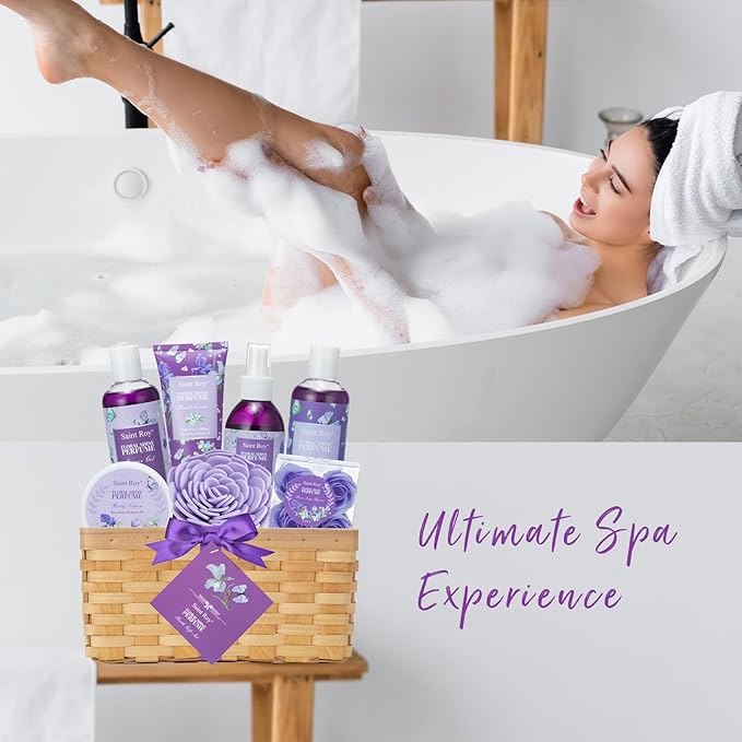 Mother's Day Gifts for Mom Gift Basket for Women, Luxury 11Pcs Floral Perfume Scents Bath and Body Home Spa Gift Kit with Bubble Bath, Body Lotion, Self Care Gifts Basket for Her, Birthday Gifts