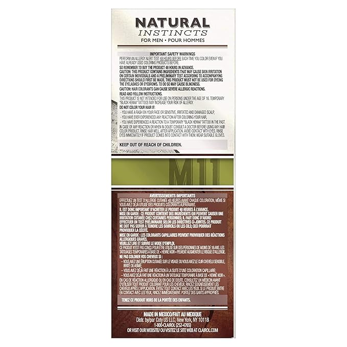 Clairol Natural Instincts Semi-Permanent Hair Dye for Men, M11 Medium Brown Hair Color, Pack of 3