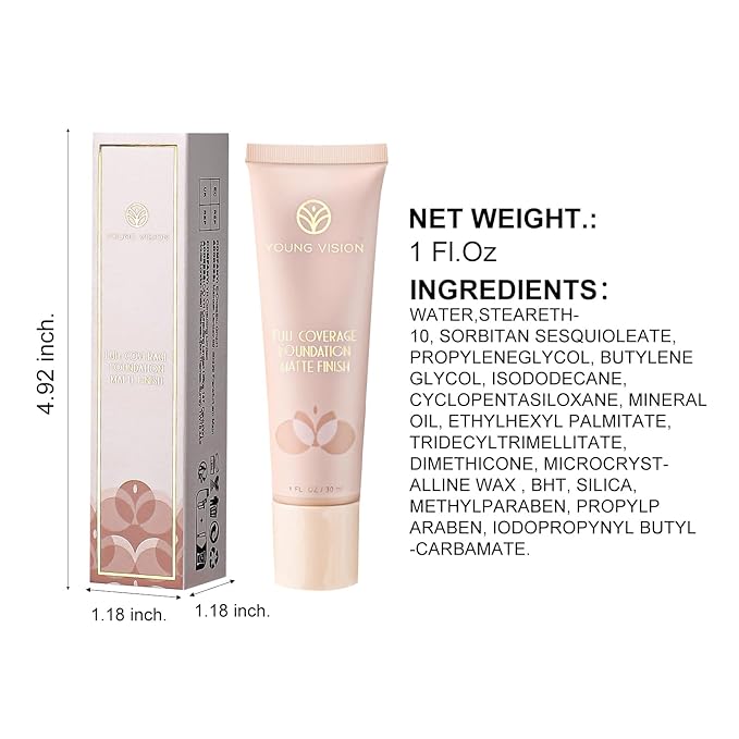 YOUNG VISION Full Coverage Longwear Foundation, Matte Finish,