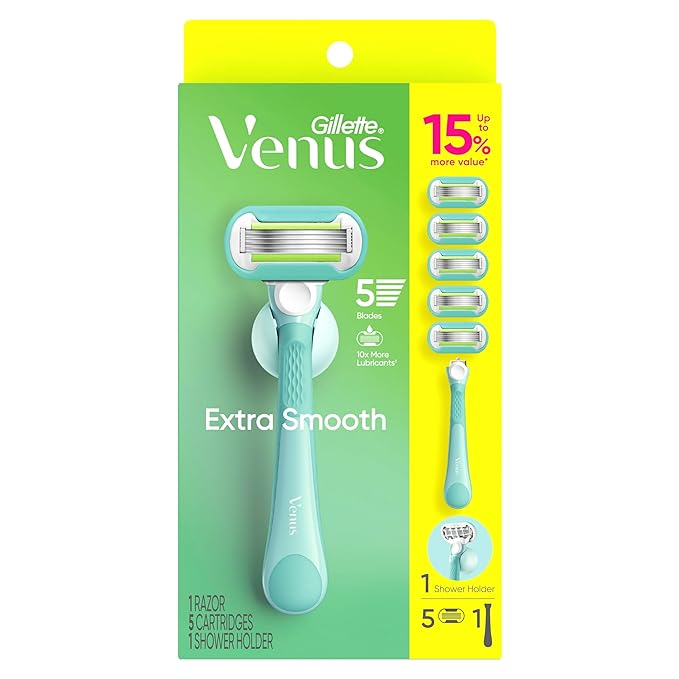 Venus Extra Smooth Women's Razor with Reusable Razor Handle, 5 Razor Blade Refills and Shower Holder