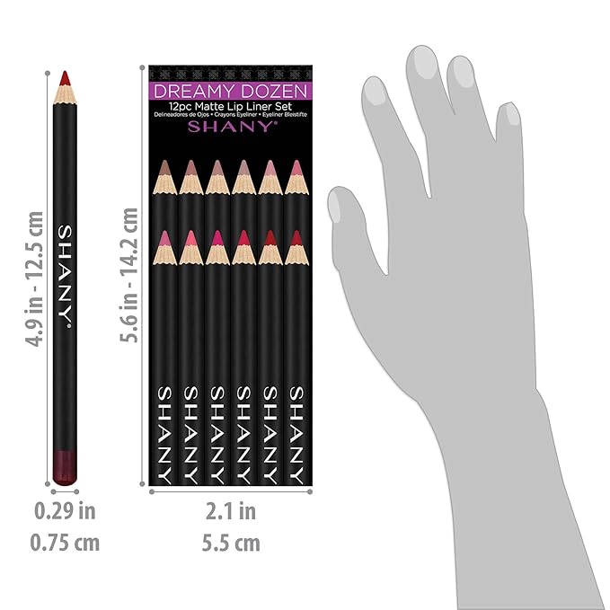 SHANY Dreamy Dozen Matte Lip Liner Set Vegan - Long-Lasting Professional Velvet Cruelty-Free Lipstick Pencils Pens in Varying Shades - Pack of 12