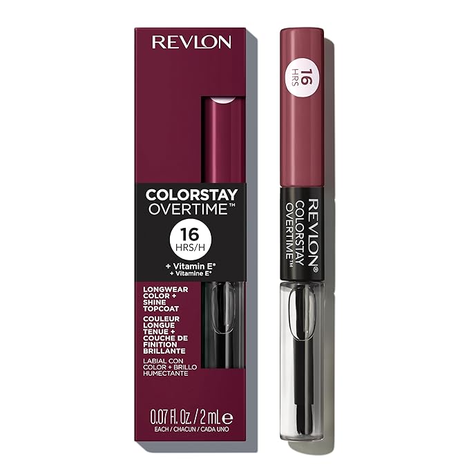 Revlon Liquid Lipstick with Clear Lip Gloss, ColorStay Overtime Lipcolor, Dual Ended with Vitamin E, 270 Relentless Raisin, 0.07 Fl Oz
