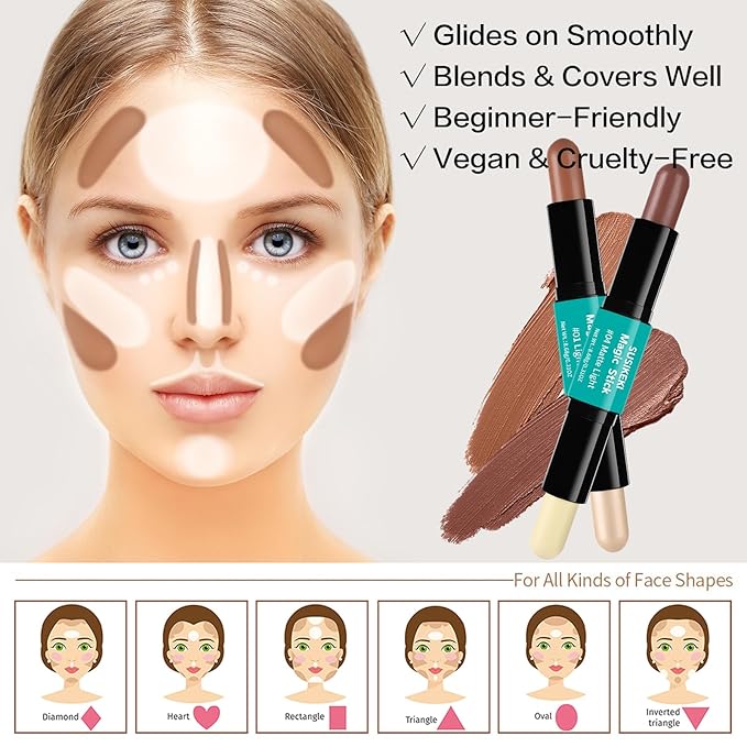 Contour Stick, 2Pcs Dual-Ended Highlighter Makeup Pen & + 04#)