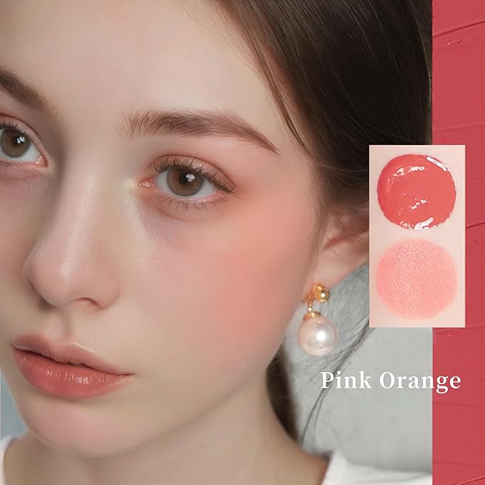 BLUE LOVE Cushion Liquid Blush - Silky Cheek Tint with Mirror, Natural Enhancer for a Radiant Finish, Contours & Highlights for Effortless Elegant (01 Pink Orange)