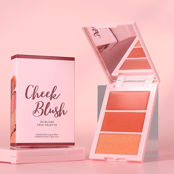 3D Blush Palette, Multi-Use Makeup Contour Pressed Powder Long-Lasting Pigment Cheekbones Contouring Blush Blendable Natural Shimmery Or Matte Finish(03#)