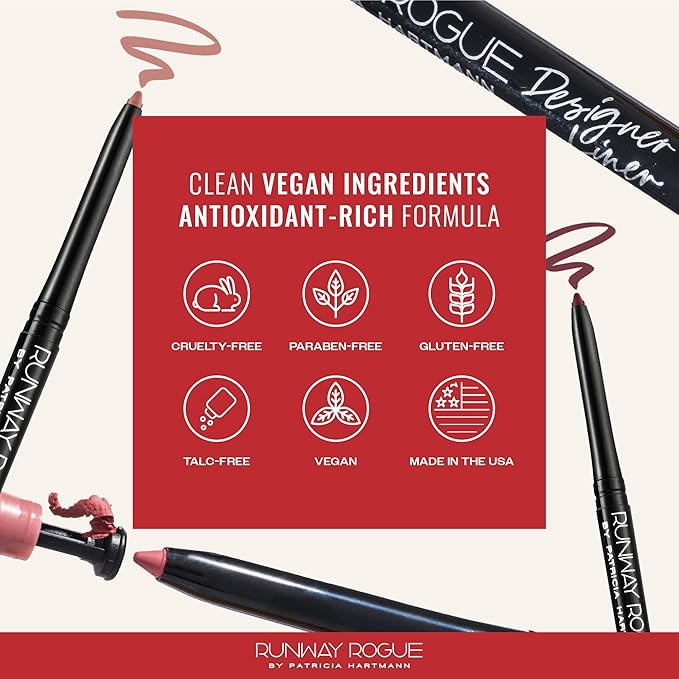 Runway Rogue Designer Liner Lip Pencil, Matte Classic True-Red Lip Liner Pencil and Lip Liner Sharpener, ‘Statement Piece’