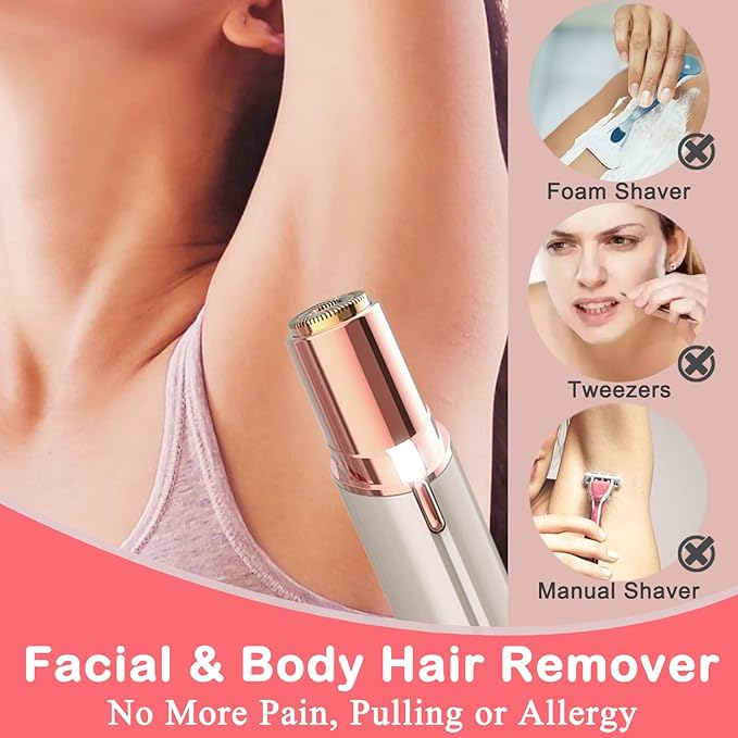 Facial Hair Removal for Women, Mini Hair Remover, Electric Razor Shaver Portable Bikini Epilator for Lips, Chin, Armpit, Peach Fuzz, Fingers, Neck, Cheek and USB Rechargeable (Gold)