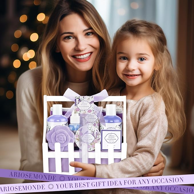 Lavender & Jasmine Scented Spa Gift Set for Women, Includes Body Lotion, Shower Gel, Salts, Bubble Bath, Body Mist, Soap, Bath Bombs