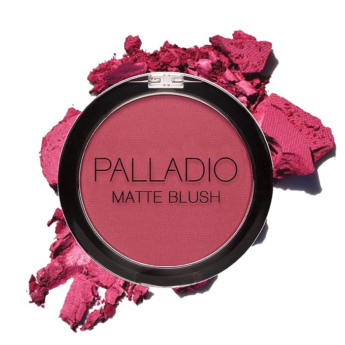 Palladio Matte Blush, Brushes onto Cheeks Smoothly, Soft Matte Look and Even Finish, Flawless Velvety Coverage, Effortless Blending Makeup, Flatters the Face, Convenient Compact, Velvetine