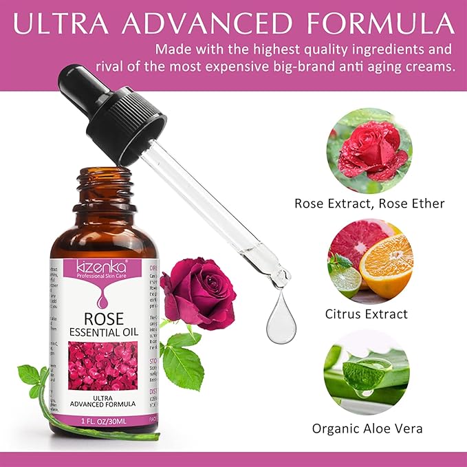 Rose Essential Oil, Face Rose Oil, Moisturizer Rose Oil, Anti Ageing & Anti Wrinkle Serum, Rose Oil for Face, Skin Care, 1 FL.OZ (30ml)