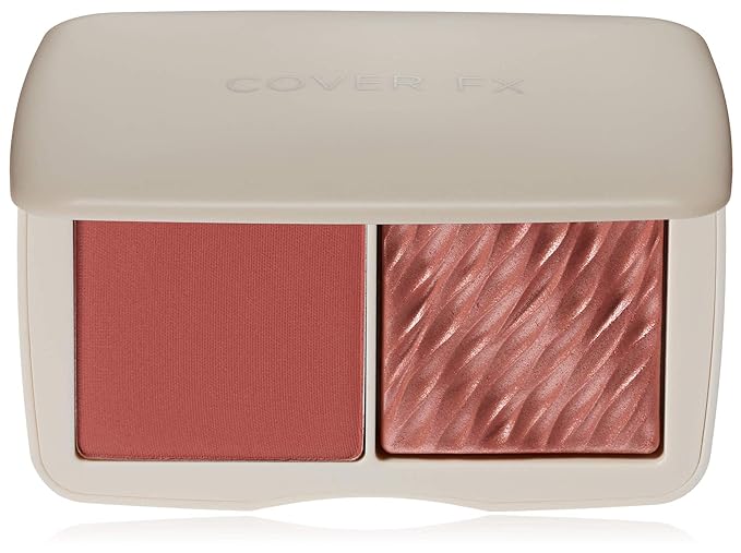 COVER FX Monochromatic Powder Blush Duo - Spiced Cinnamon: Terracotta Flush - Matte + Shimmer Finish - Create Custom, High Impact Color