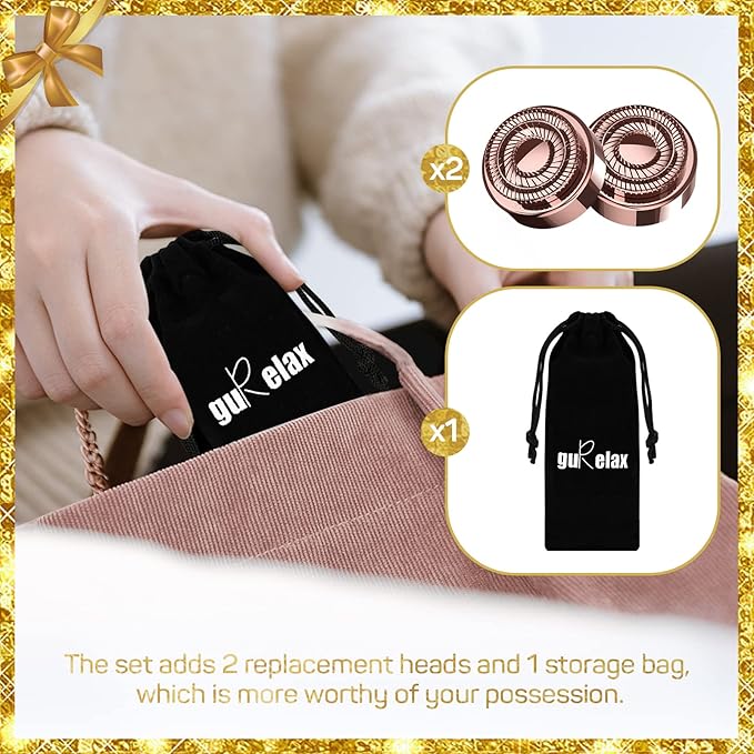 gurelax Facial Hair Remover for Women, Painless Hair Removal Device(with 2 x Replacement Heads) -Best Touch Face Shaver for Mother/Wife/Girlfriend, Electric Razors for Upper Lip, Chin