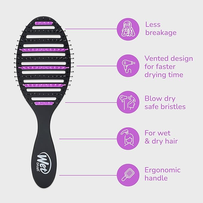 Wet Brush Refresh and Extend Speed Dry Black Detangling Hair Brush -Vented Design and Ultra Soft HeatFlex Bristles Are Blow Dry Safe -Removes Dirt Excess Oils and Impurities-Charcoal Infused Bristles